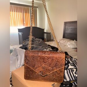 Elegant Brown Embossed Leather Shoulder Bag